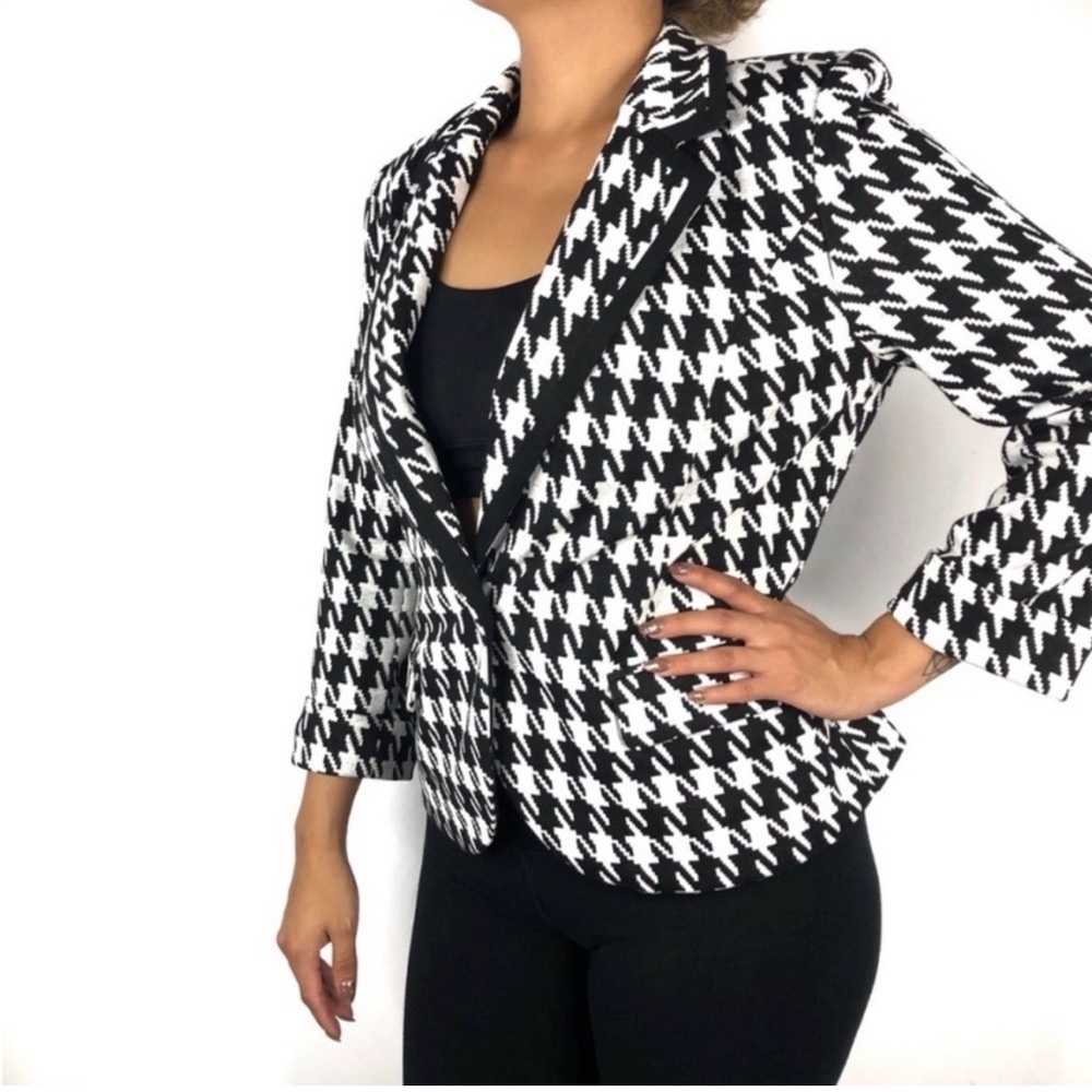 Catherine Malandrino Houndstooth plaid Blazer jacket Black White SMALL NEW - Picture 3 of 11